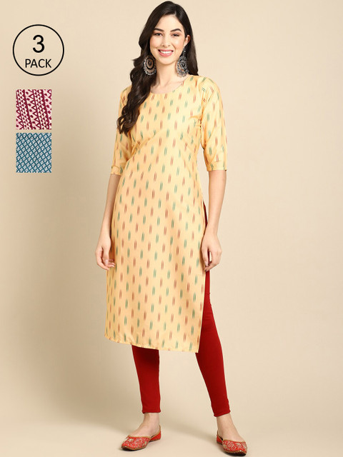 Ethnic basket Women Multicoloured Geometric Striped Keyhole Neck Flared Sleeves Mirror Work Block Print Kurta, Multi
Ethnic basket Women Multicoloured Geometric Striped Keyhole Neck Flared Sleeves Mirror Work Block Print Kurta, Multi