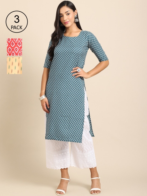 Ethnic basket Women Multicoloured Pack Of 3 Geometric Printed Block Print Crepe Kurta, Multi
Ethnic basket Women Multicoloured Pack Of 3 Geometric Printed Block Print Crepe Kurta, Multi