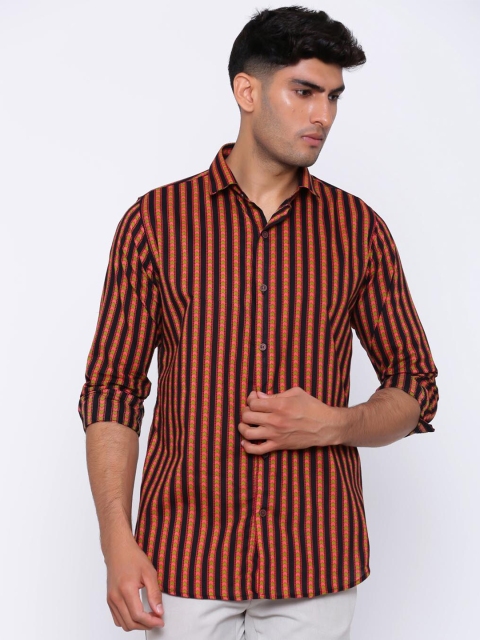 Tistabene Men Black & Red Comfort Striped Casual Shirt