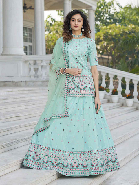ODETTE Women Embroidered Semi-Stitched Lehenga & Unstitched Blouse With Dupatta, Blue
ODETTE Women Embroidered Semi-Stitched Lehenga & Unstitched Blouse With Dupatta, Blue