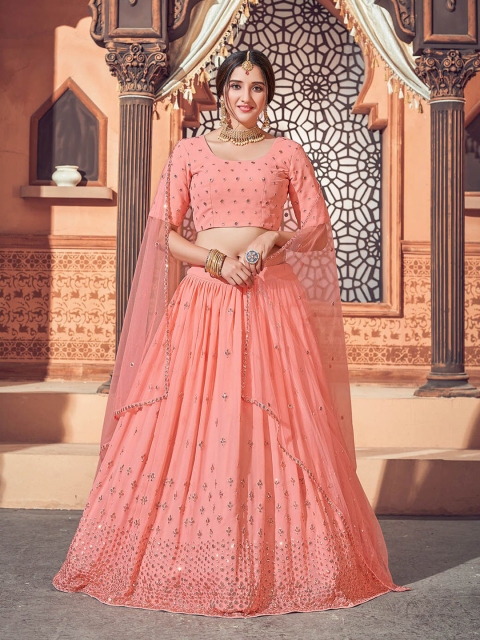 ODETTE Peach-Coloured & Silver-Toned Embroidered Mirror Work Semi-Stitched Lehenga & Unstitched Blouse With
ODETTE Peach-Coloured & Silver-Toned Embroidered Mirror Work Semi-Stitched Lehenga & Unstitched Blouse With