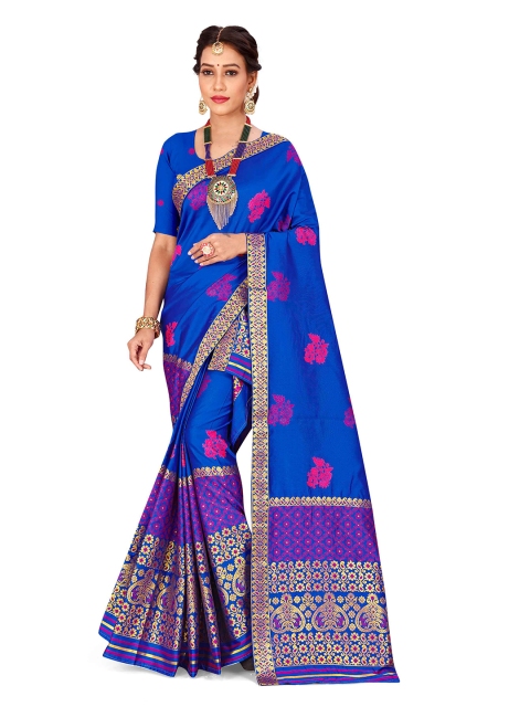 Skirans Blue & Pink Woven Design Zari Saree