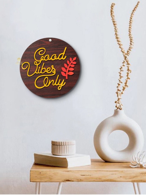 DULI Brown & Yellow Printed Good Vibes Design Wall Hanging