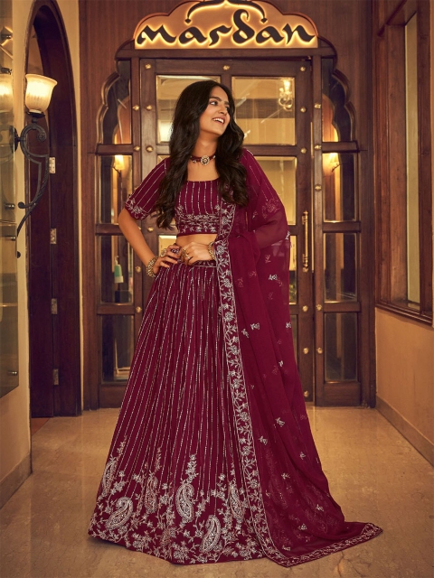 ODETTE Burgundy & Silver-Toned Embellished Thread Work Semi-Stitched Lehenga & Unstitched Blouse With
ODETTE Burgundy & Silver-Toned Embellished Thread Work Semi-Stitched Lehenga & Unstitched Blouse With