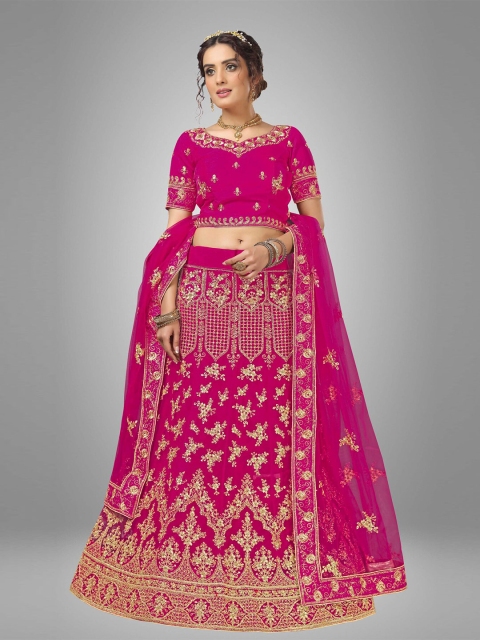 Sarvayog Fashion Pink & Gold-Toned Embroidered Thread Work Semi-Stitched Lehenga & Unstitched Blouse With
Sarvayog Fashion Pink & Gold-Toned Embroidered Thread Work Semi-Stitched Lehenga & Unstitched Blouse With