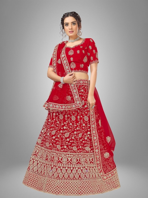 Sarvayog Fashion Red & Gold-Toned Embroidered Semi-Stitched Lehenga & Unstitched Blouse With Dupatta
Sarvayog Fashion Red & Gold-Toned Embroidered Semi-Stitched Lehenga & Unstitched Blouse With Dupatta
