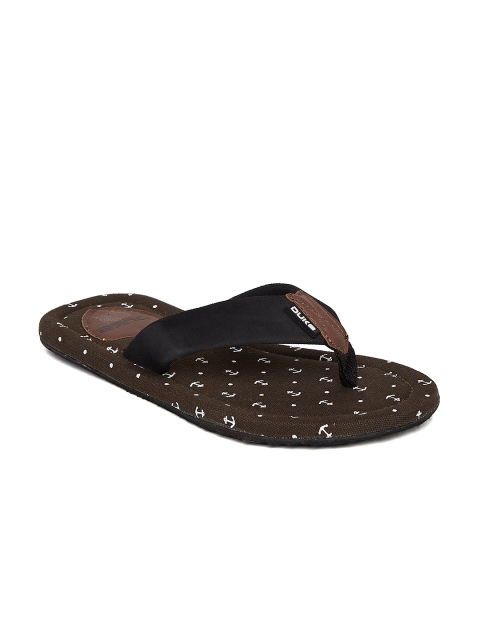 Duke Men Black & Brown Printed Flip-Flops