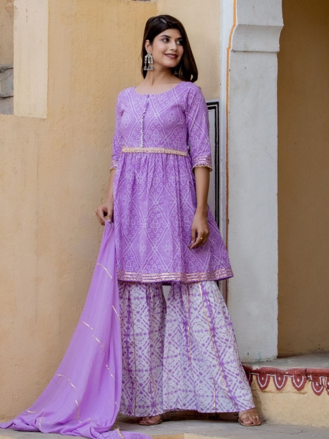HOUSE OF JAMOTI Women Ethnic Motifs Printed Pure Cotton Kurti with Sharara & With Dupatta, Lavender
HOUSE OF JAMOTI Women Ethnic Motifs Printed Pure Cotton Kurti with Sharara & With Dupatta, Lavender