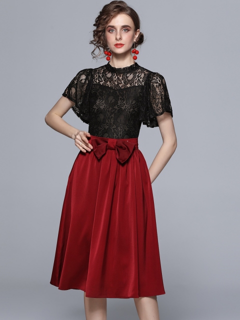 JC Collection Women Red & Black Solid Co-Ords