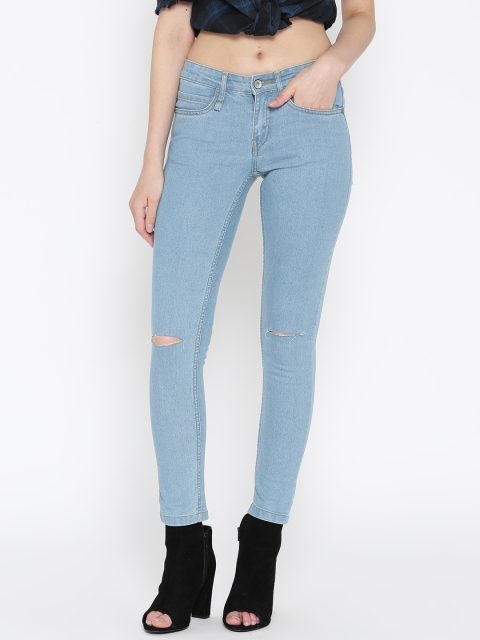 Roadster Women Blue Skinny Fit Mid-Rise Slash Knee Stretchable Jeans