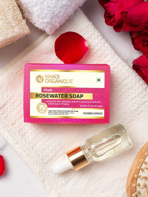 Khadi Organique Set Of 3 Rosewater Soap, Transparent
