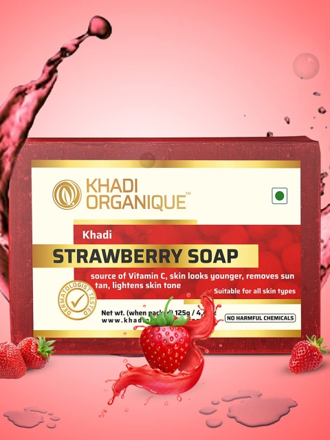 Khadi Organique Set of 3 Strawberry Soap, Transparent