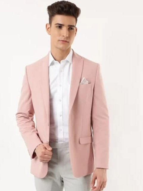 Marks & Spencer Men Pink Solid Single-Breasted Formal Blazer