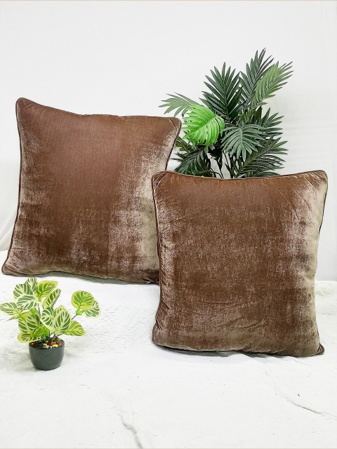 STITCHNEST Set of 2 Square Cushion Covers, Coffee brown