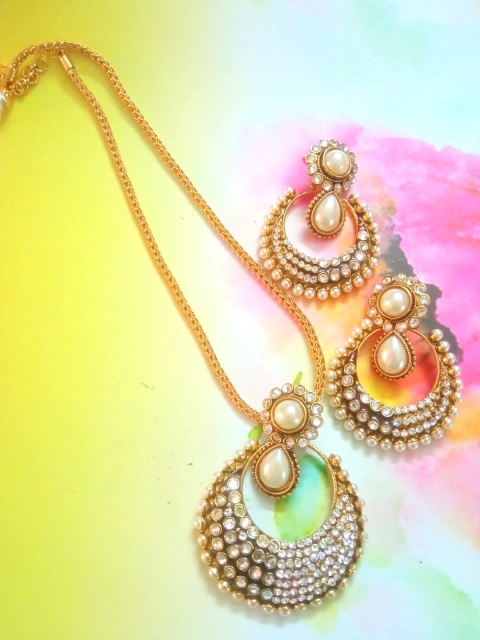 Runjhun Gold-Plated White CZ Studded Jewellery Set