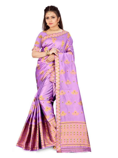 Skirans Lavender & Gold-Toned Floral Assamese Mekhela Chador Saree