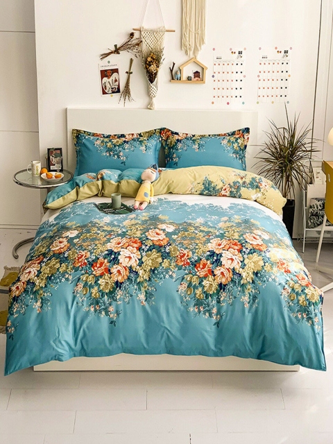 JC Collection Unisex Blue Printed Pure Cotton Bedding Set