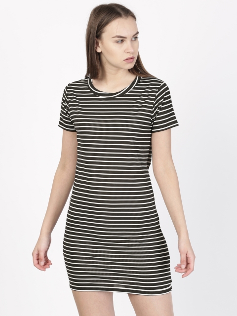 ether Women Black & White Striped T-shirt Dress