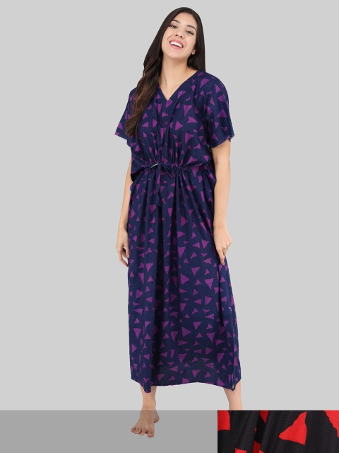 Shararat Pack of 2 Printed Maxi Nightdress, Purple