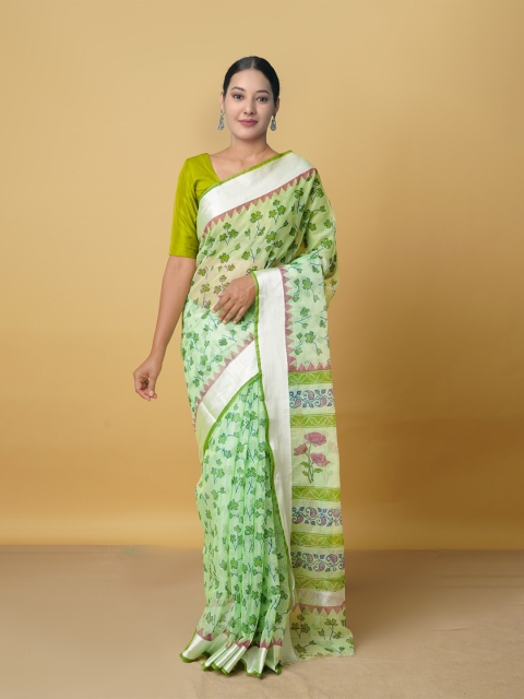 Unnati Silks Green & White Ethnic Motifs Zari Pure Cotton Handloom Kota Saree
Unnati Silks Green & White Ethnic Motifs Zari Pure Cotton Handloom Kota Saree