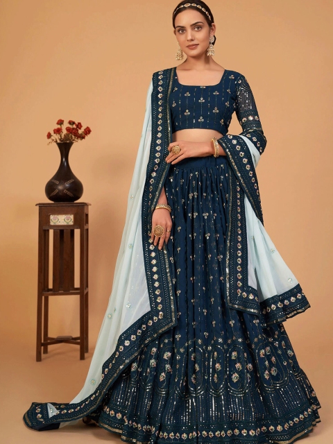 ODETTE Women Embroidered Sequinned Semi-Stitched Lehenga & Unstitched Blouse With Dupatta, Blue
ODETTE Women Embroidered Sequinned Semi-Stitched Lehenga & Unstitched Blouse With Dupatta, Blue