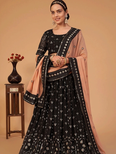 ODETTE Women Embroidered Sequinned Semi-Stitched Lehenga & Unstitched Blouse With Dupatta, Black
ODETTE Women Embroidered Sequinned Semi-Stitched Lehenga & Unstitched Blouse With Dupatta, Black