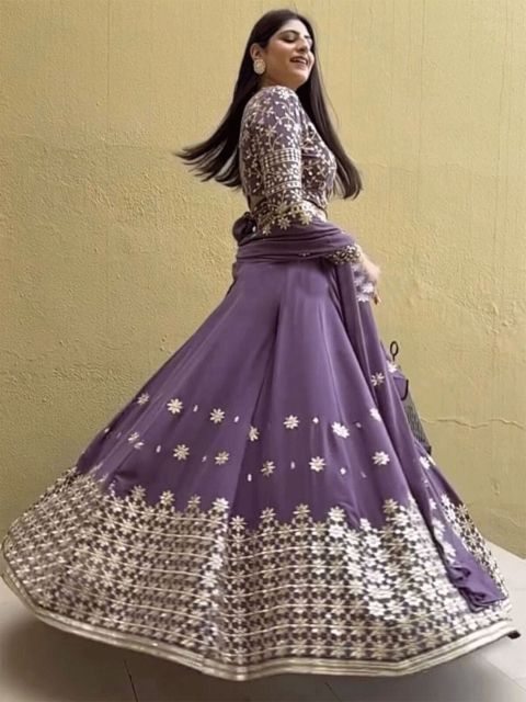 ODETTE Purple & Gold-Toned Embroidered Semi-Stitched Lehenga & Unstitched Blouse With Dupatta
ODETTE Purple & Gold-Toned Embroidered Semi-Stitched Lehenga & Unstitched Blouse With Dupatta