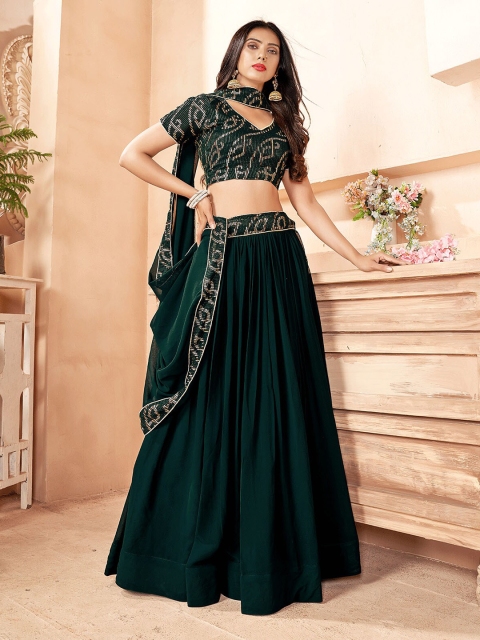 ODETTE Embellished Sequinned Semi-Stitched Lehenga & Unstitched Blouse With Dupatta, Green
ODETTE Embellished Sequinned Semi-Stitched Lehenga & Unstitched Blouse With Dupatta, Green