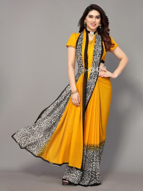 Yashika Yellow & Black Printed Saree