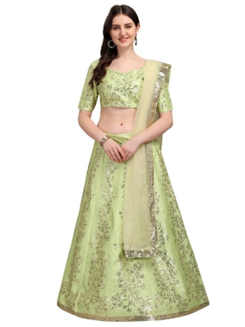 SWEETPEL Lime Green & Silver-Toned Embellished Sequinned Semi-Stitched Lehenga & Unstitched Blouse With
SWEETPEL Lime Green & Silver-Toned Embellished Sequinned Semi-Stitched Lehenga & Unstitched Blouse With