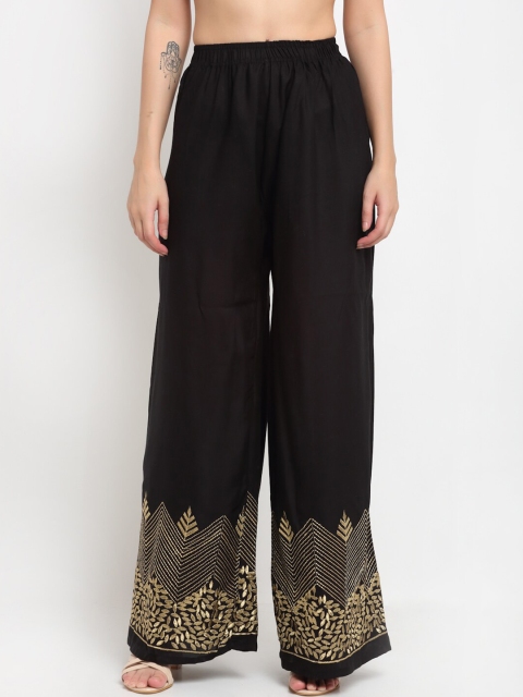 NEUDIS Women Floral Embroidered Ethnic Palazzo, Black