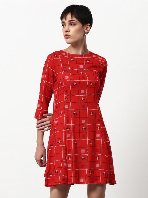 abof Red Checked A-Line Dress