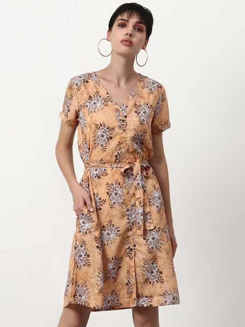 abof Women Peach-Coloured Floral Printed Dress