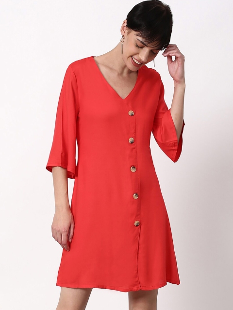 abof Women Red Solid A-Line Dress