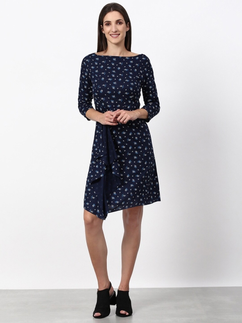 abof Navy Blue & Blue Floral A-Line Dress