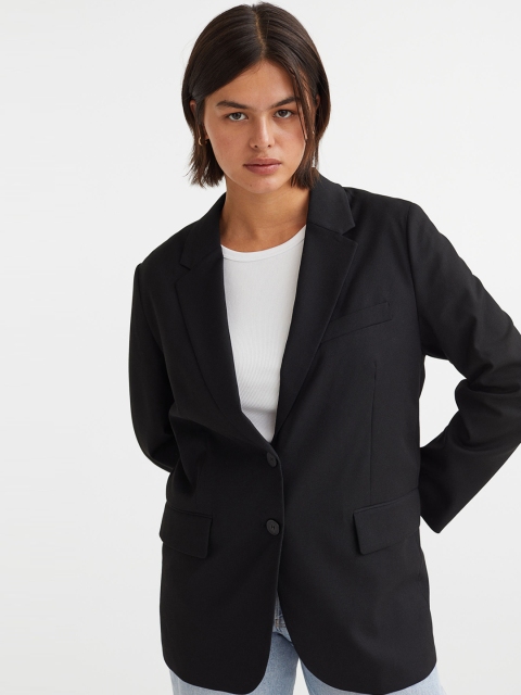 H&M Women Black Solid Oversized Single-Breasted Blazer