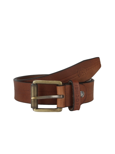 Red Chief Men Brown Striped Leather Formal Belt