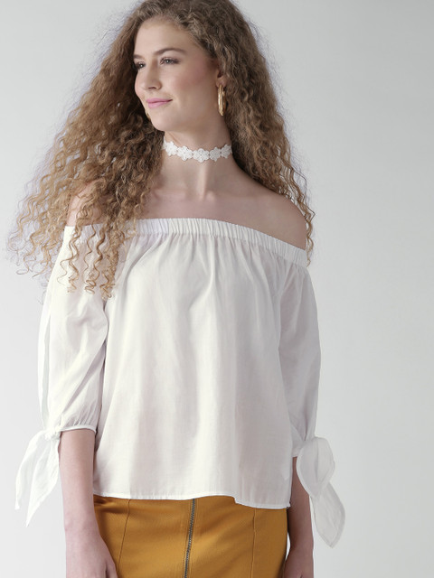 FOREVER 21 Women White Solid Bardot Top 
FOREVER 21 Women White Solid Bardot Top