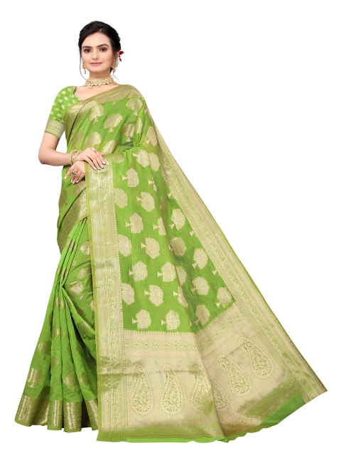 Nimayaa Green & Gold-Toned Floral Woven Design Zari Organza Saree