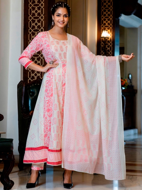 PREKSHA Women Floral Printed Mirror Work Pure Cotton Kurta with Trousers & With Dupatta, Pink
PREKSHA Women Floral Printed Mirror Work Pure Cotton Kurta with Trousers & With Dupatta, Pink