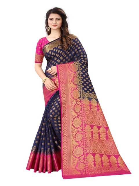 MOKSHA DESIGNS Navy Blue & Pink Ethnic Motifs Zari Pure Silk Kanjeevaram Saree
MOKSHA DESIGNS Navy Blue & Pink Ethnic Motifs Zari Pure Silk Kanjeevaram Saree