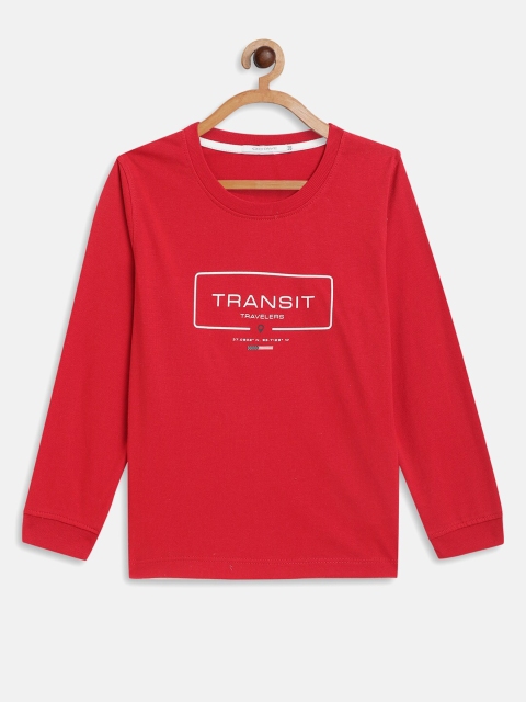 Octave Boys Red Typography Printed Cotton T-shirt
