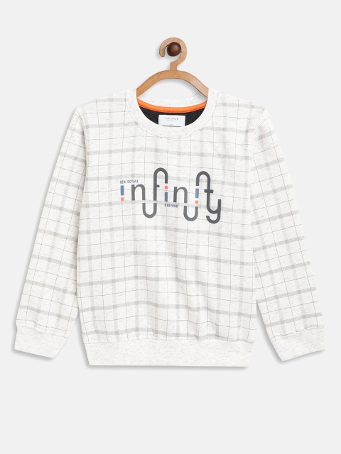 Octave Boys White Checked Sweatshirt