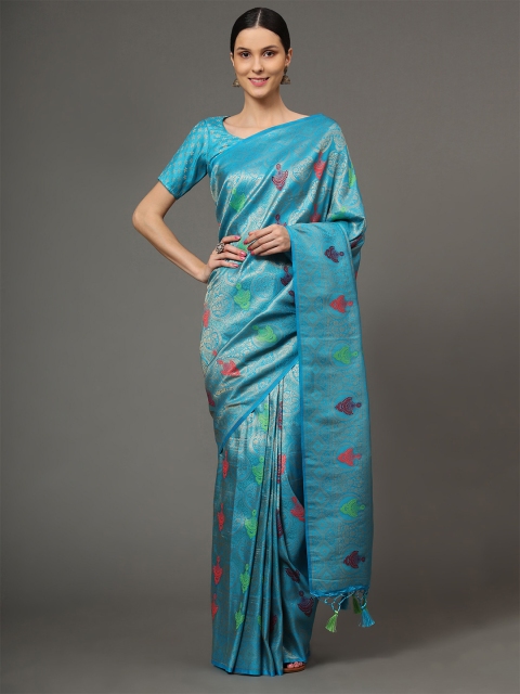 Ekta Textiles Turquoise Blue & Gold-Toned Woven Design Zari Pure Silk Banarasi Saree
Ekta Textiles Turquoise Blue & Gold-Toned Woven Design Zari Pure Silk Banarasi Saree