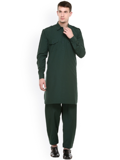 RG DESIGNERS Men Green Solid Kurta Set