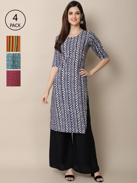 Ethnic basket Women Pack of 4 Geometric Printed Summer Sheers Crepe Kurta, Blue
Ethnic basket Women Pack of 4 Geometric Printed Summer Sheers Crepe Kurta, Blue