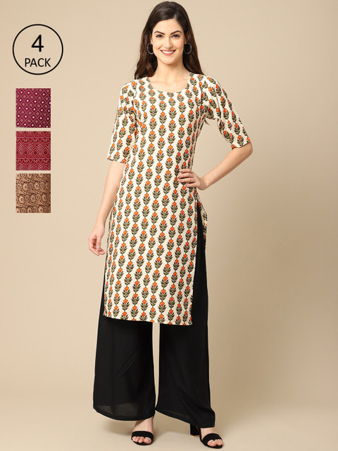 Ethnic basket Women Pack Of 4 Floral Printed Crepe Straight Kurta, Maroon
Ethnic basket Women Pack Of 4 Floral Printed Crepe Straight Kurta, Maroon