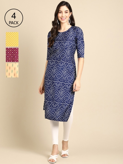 Ethnic basket Women Multicoloured Pack Of 4 Geometric Printed Block Print Crepe Kurta, Multi
Ethnic basket Women Multicoloured Pack Of 4 Geometric Printed Block Print Crepe Kurta, Multi