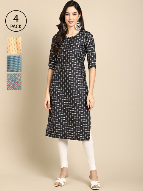 Ethnic basket Women Pack of 4 Black & Cream-Coloured Ethnic Motifs Printed Crepe Kurta
Ethnic basket Women Pack of 4 Black & Cream-Coloured Ethnic Motifs Printed Crepe Kurta