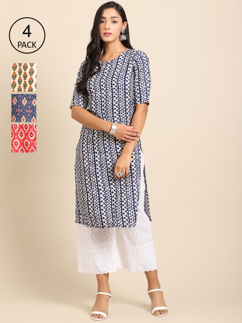 Ethnic basket Women Multicoloured Pack Of 4 Ethnic Motifs Printed Block Print Crepe Kurta, Multi
Ethnic basket Women Multicoloured Pack Of 4 Ethnic Motifs Printed Block Print Crepe Kurta, Multi